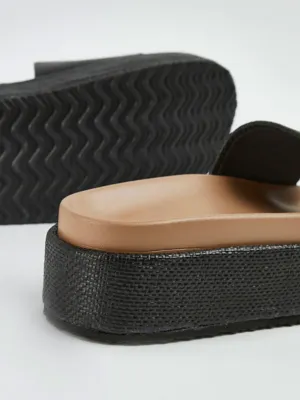 Black Raffia Flatform Sandals | Women | George at ASDA