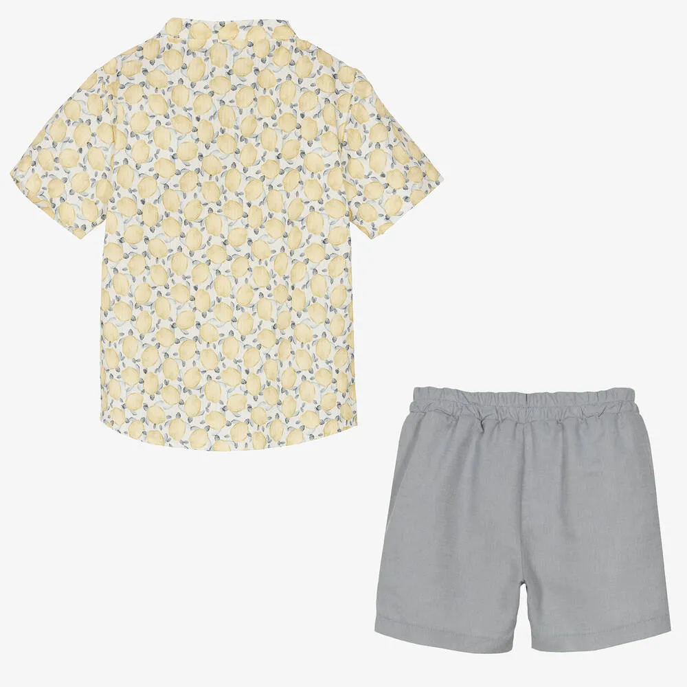 Boys Yellow Turtle Print Shirt & Grey Shorts Set