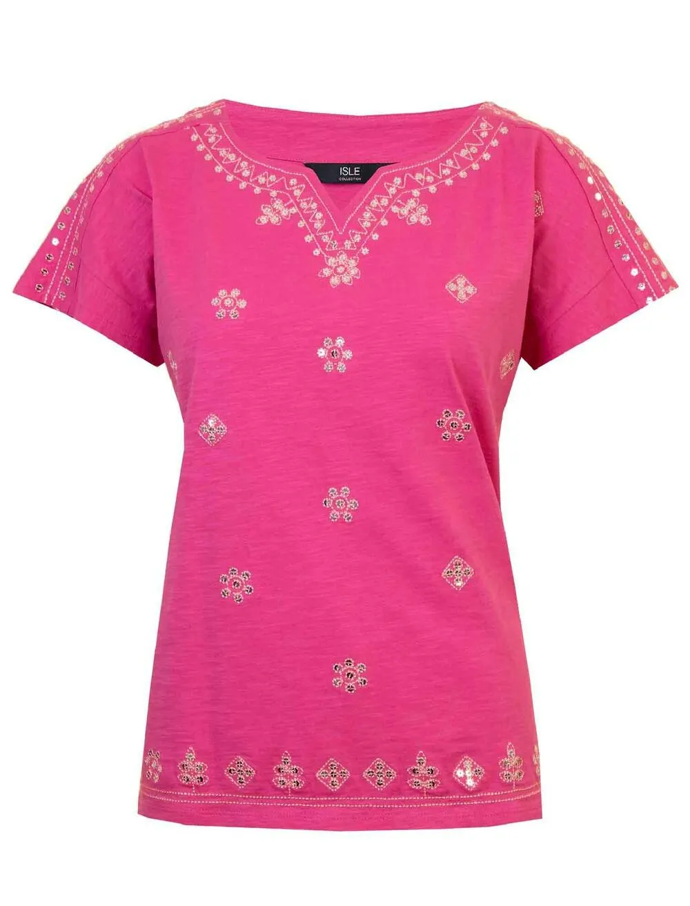 Bright Pink Embroidered T-Shirt