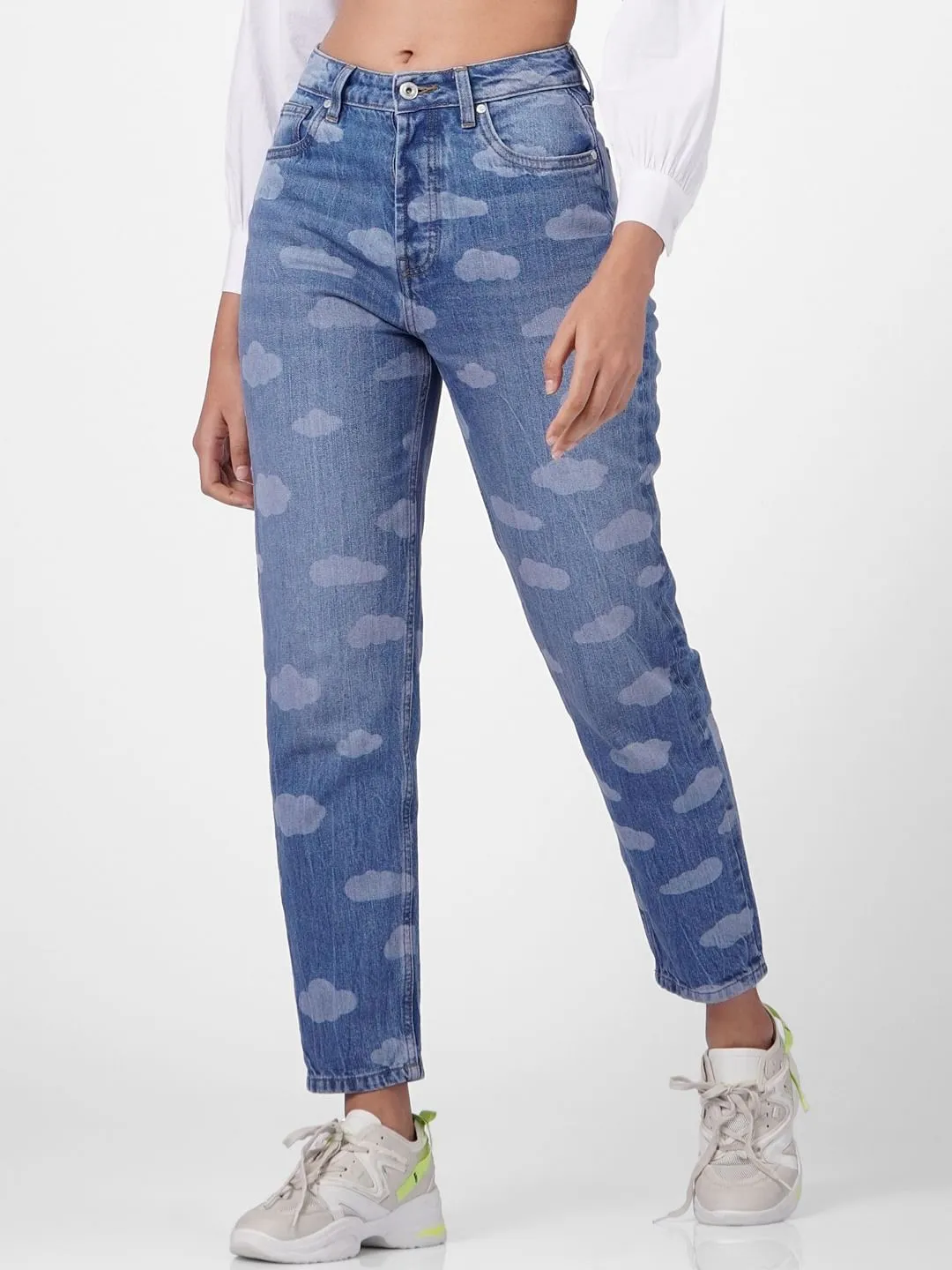 Buy Blue High Rise Cloud Print Mom Jeans for Women | ONLY | 159371901