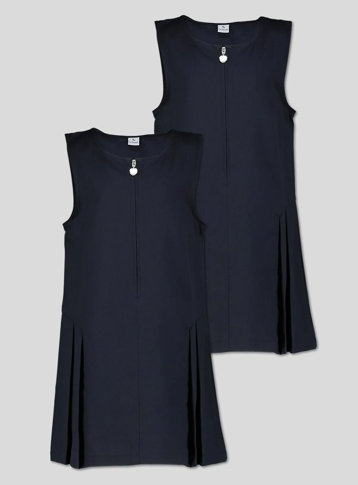 Buy Navy Zip Front Pleated Plus Fit Pinafore 2 Pack 7 years | School dresses | Tu