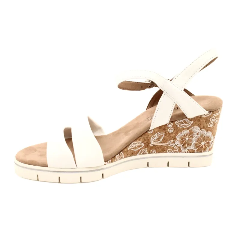 Caprice Wedge Leather Sandals 9-28710-20 160 White Softnap