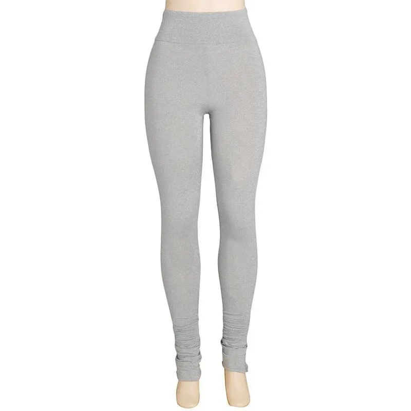 Casual High-Waist Sweatpants Leggings with Solid Ruched Stacked Design