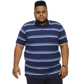 D555 Mens Hobson Big Tall Kingsize Full Stripe Jersey Polo Shirt - Navy Stripe