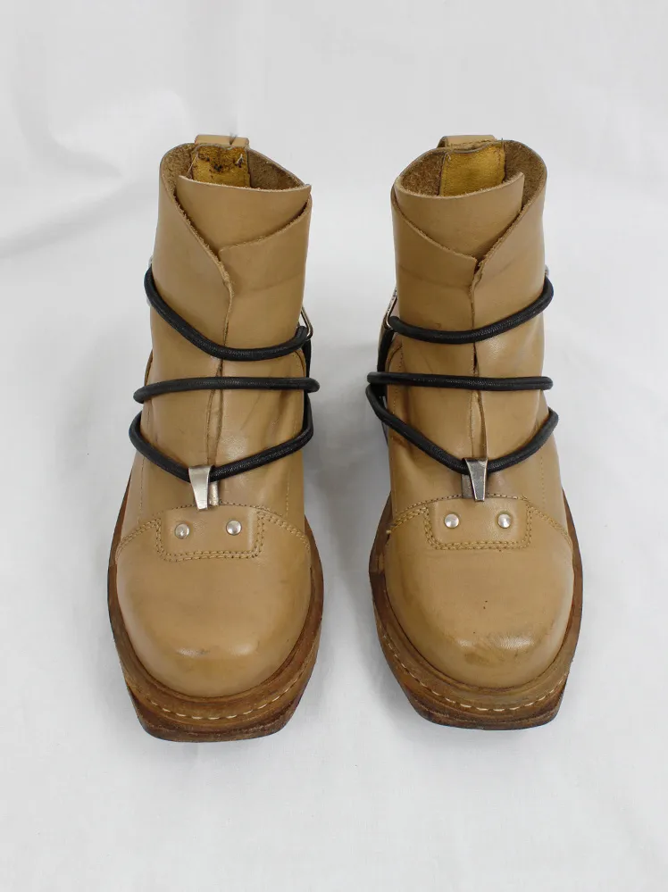 Dirk Bikkembergs camel mountaineering boots with metal heel and black elastics (38) — fall 1996