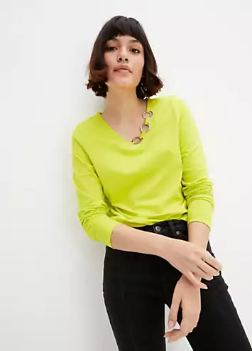 Eyelet Collar Long sleeve Jersey Top by bonprix | Look Again