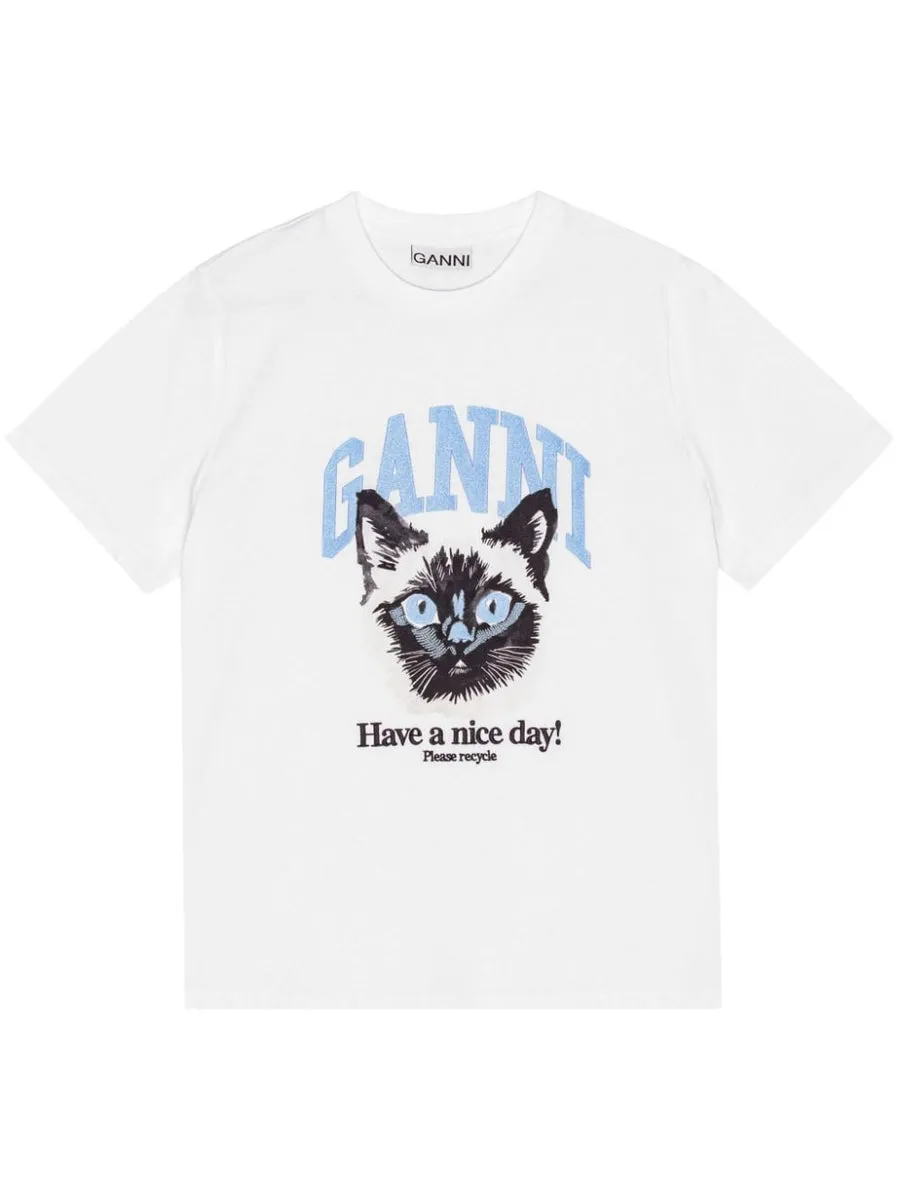 GANNI    Ganni Cat Cotton T Shirt