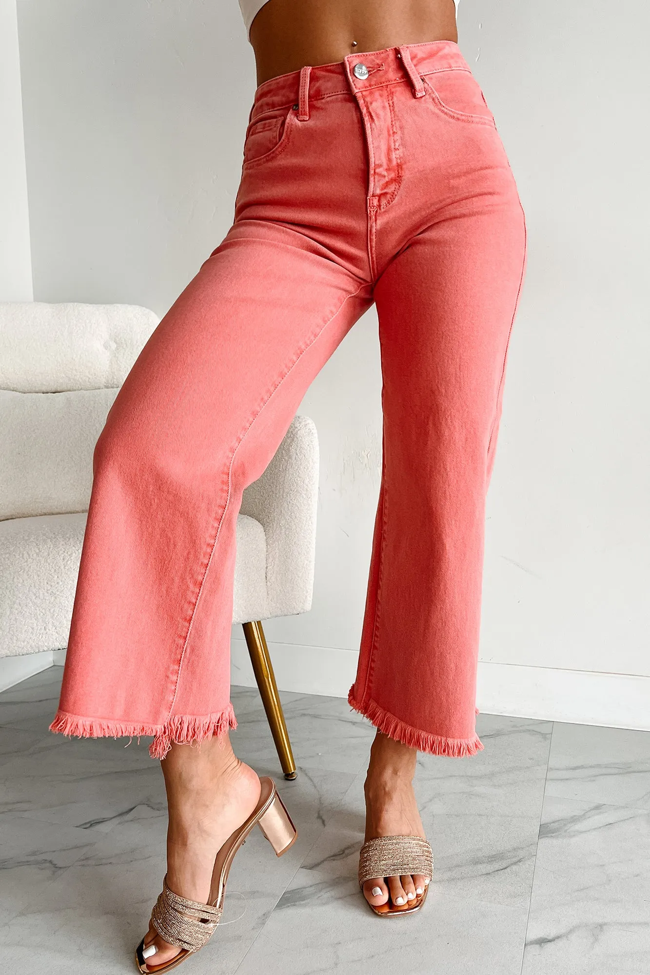 Lacie Tummy Control High Rise Crop Wide Leg Risen Jeans (Peach Blossom)