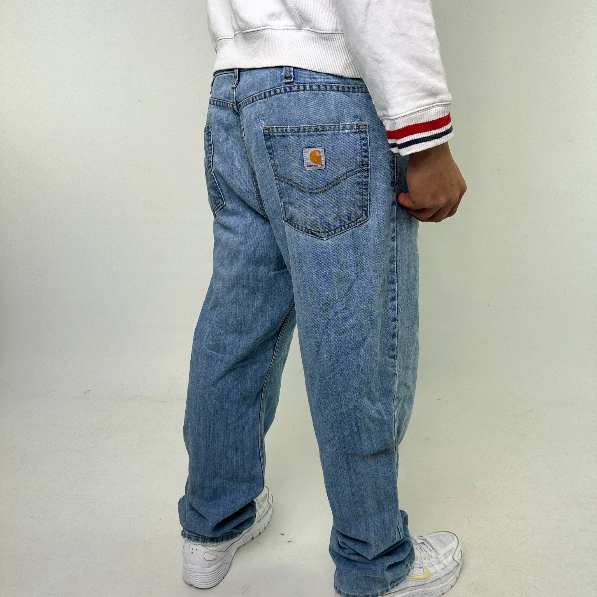 Light Blue Denim 90s Carhartt Cargo Skater Trousers Pants Jeans (38x32)