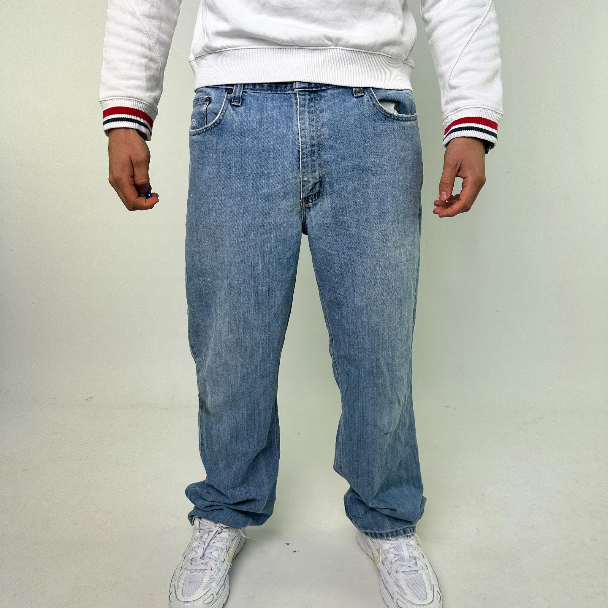 Light Blue Denim 90s Carhartt Cargo Skater Trousers Pants Jeans (38x32)