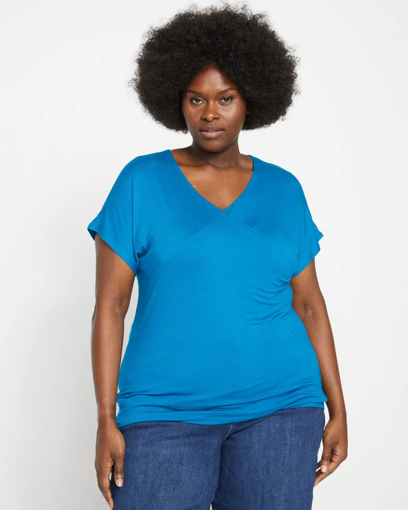 Liquid Jersey Two-Way Short Sleeve Cross Top - Ocean