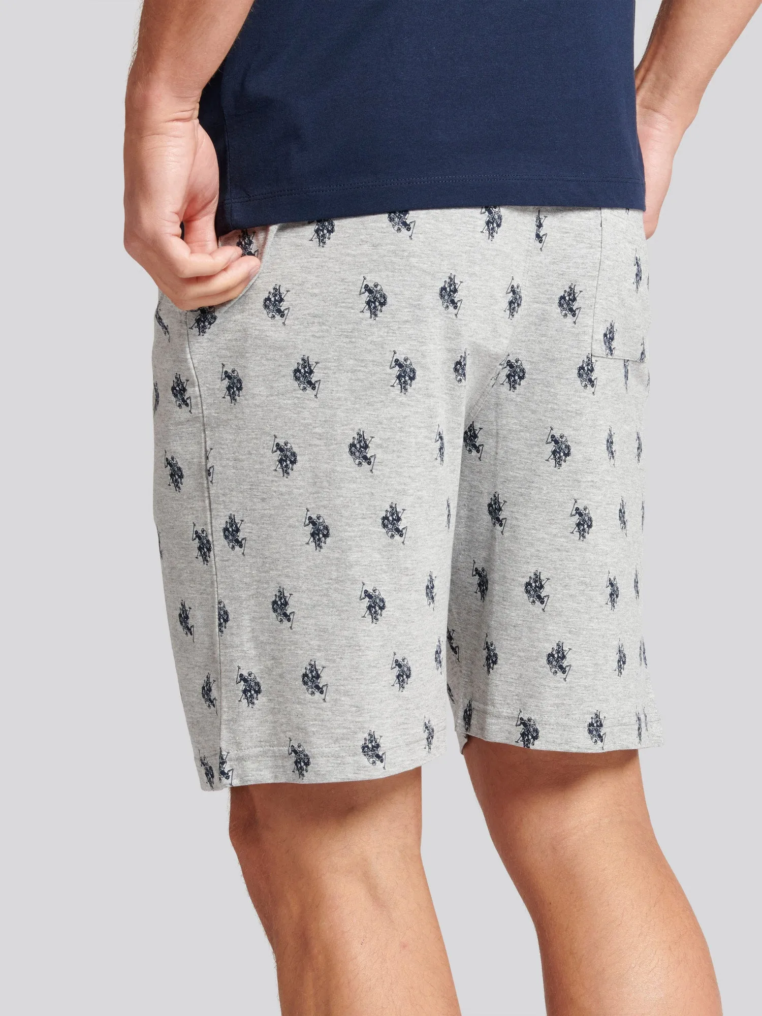 Mens Double Horsemen Print Lounge Shorts in Vintage Grey Heather