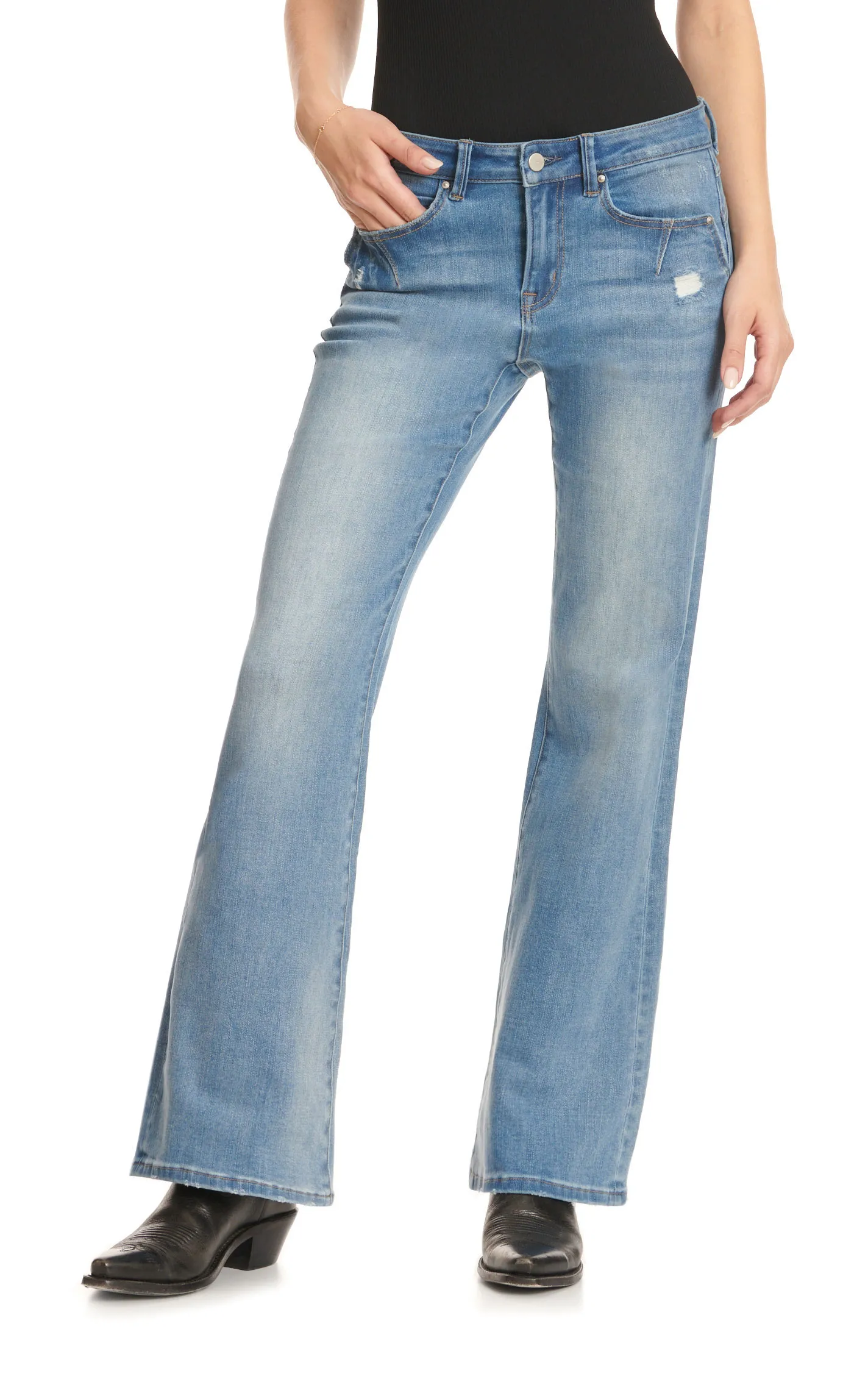 Mica Women's Medium Wash Distressed High-Rise Flare Leg Jeans