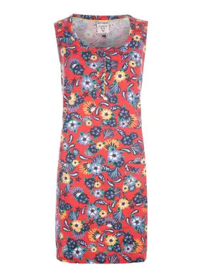 Mid Red Mini Brighton Floral Sleeveless Printed Slub Jersey Tunic Top