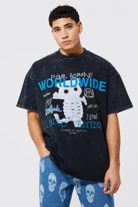Oversized Skeleton Bear Print T-shirt