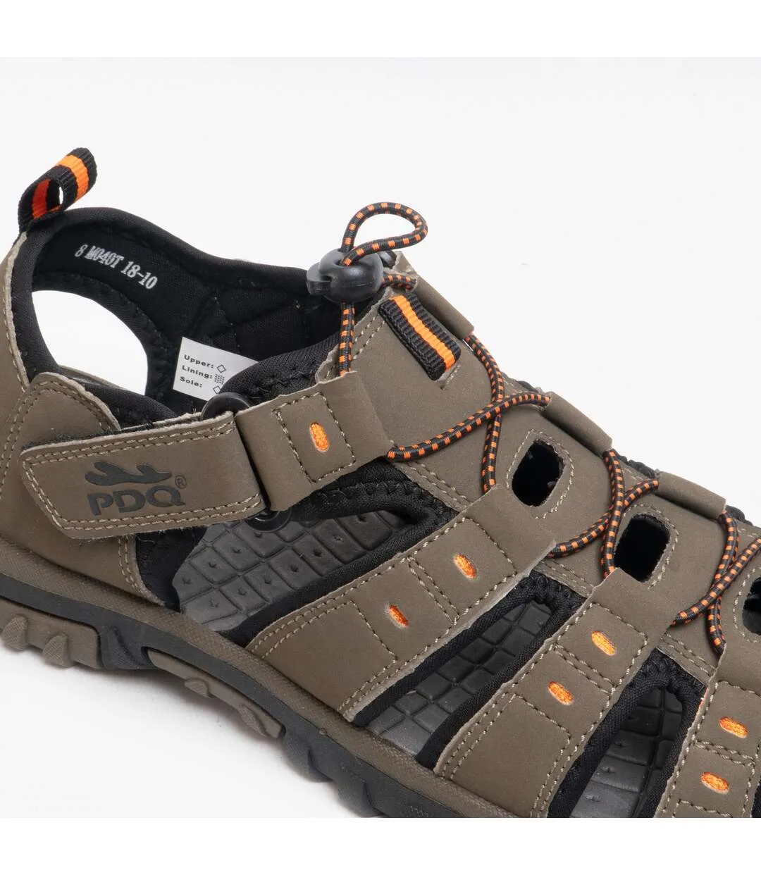 PDQ Mens Toggle & Touch Fastening Synthetic Nubuck Trail Sandals (Dark Taupe/Orange) - UTDF555
