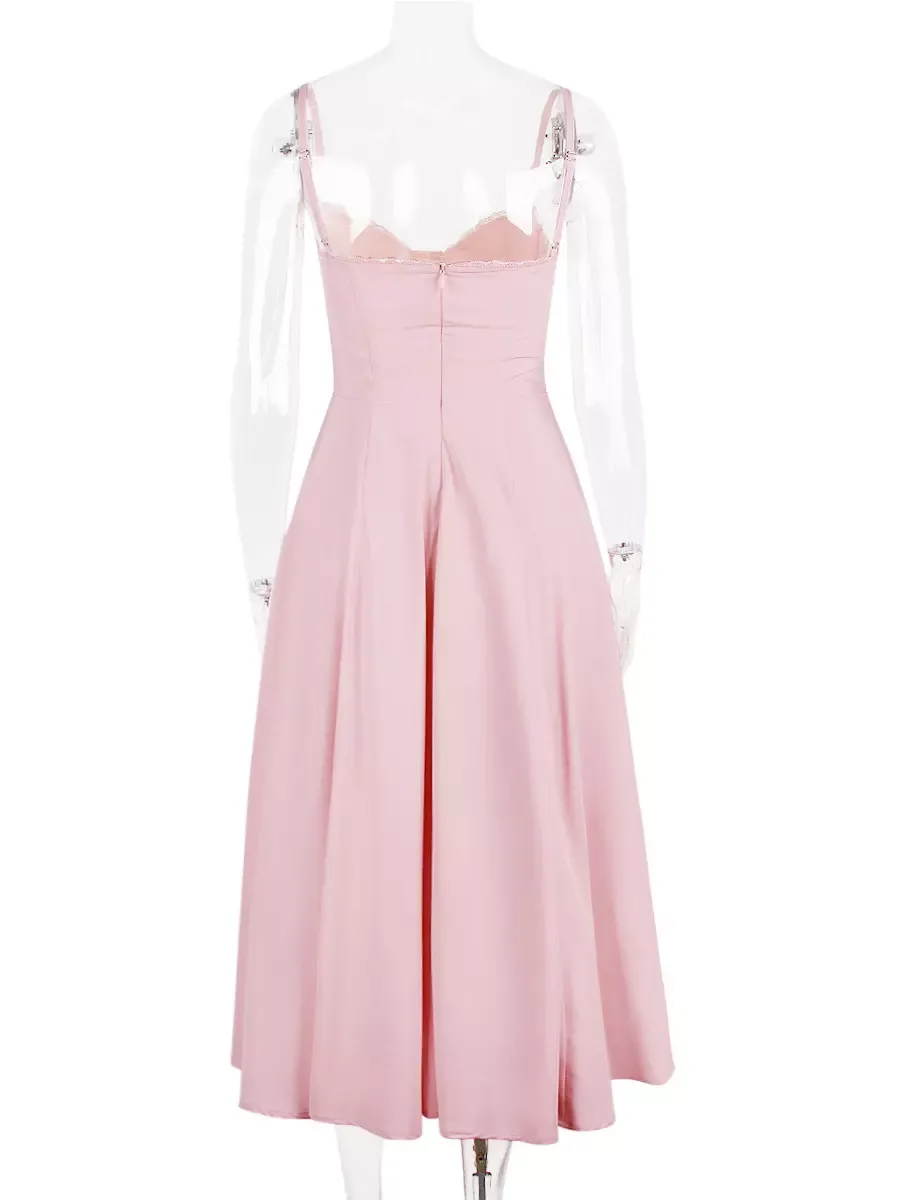 Pink Corset Midi Dress Sweetheart Neck Straps A-line Birthday Party Dresses For Women 2025