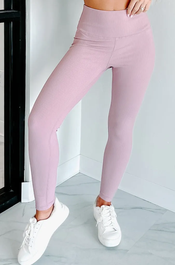Putting In The Work Ribbed High Waisted Leggings (Mauve)
