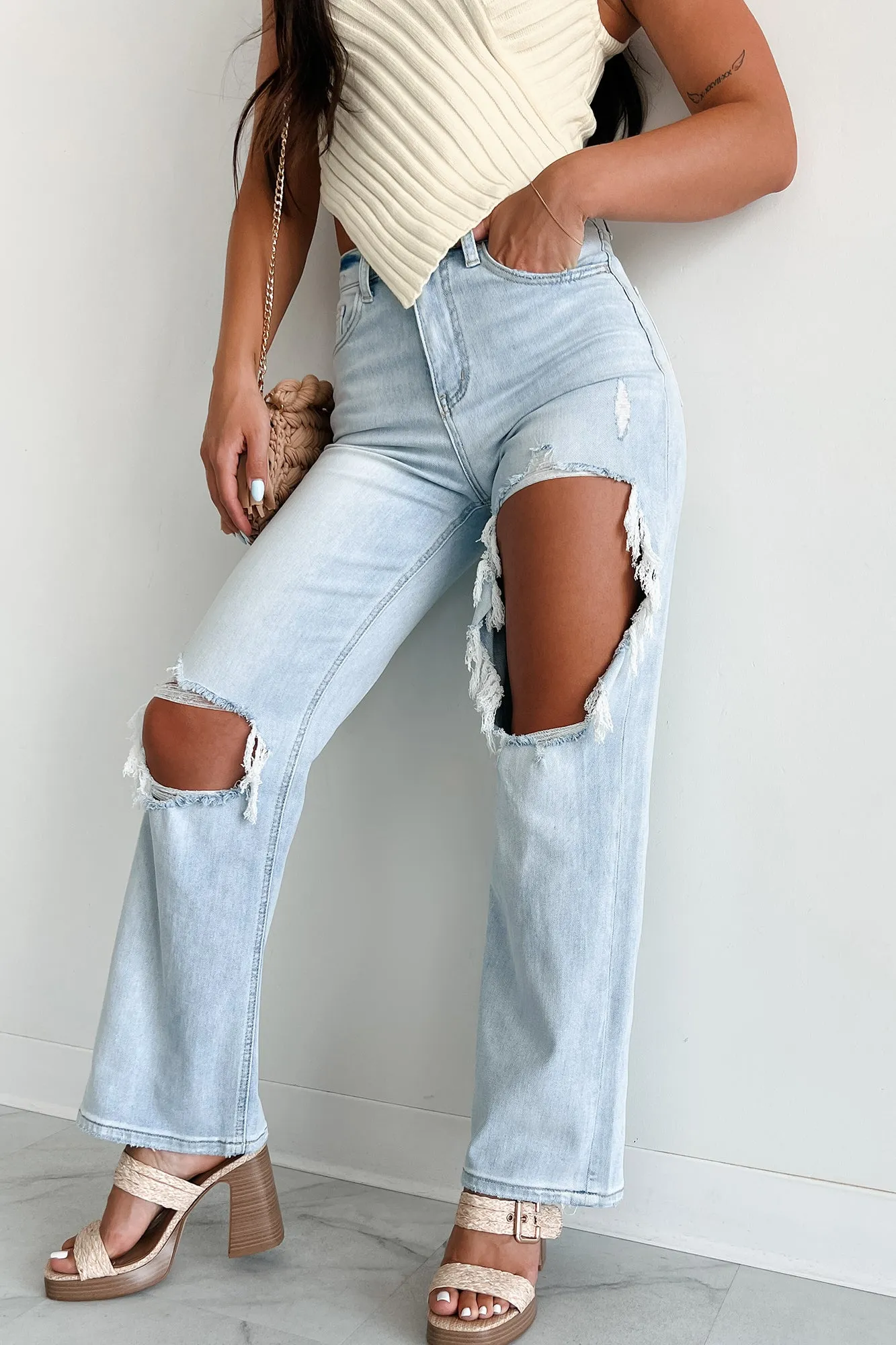 Rhys Flying Monkey High Rise Distressed Baggy Wide Leg Jeans (Light)