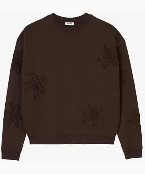 Sandro Mens Bruns Crewneck floral-embroidery regular-fit cotton-jersey sweatshirt