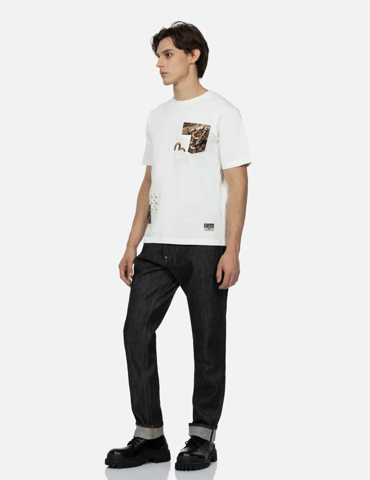 Seagull Embroidery and Brocade Patched Carrot Fit Denim Jeans #2017