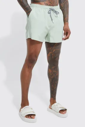 Short Length Plain Drawcord Detail Swim Shorts | boohooMAN UK