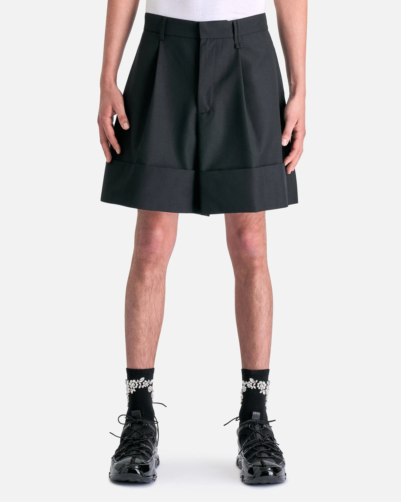 Simone Rocha Sculpted Newsboy Shorts with Cuff in Black