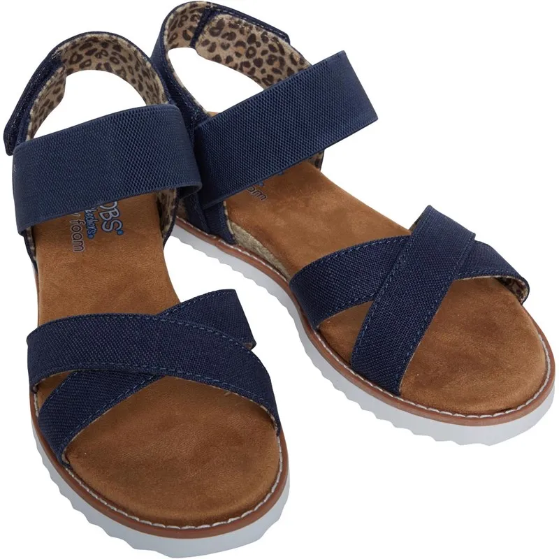 SKECHERS Womens BOBS Desert Kiss Secret Picnic Wedge Sandals Navy Linen