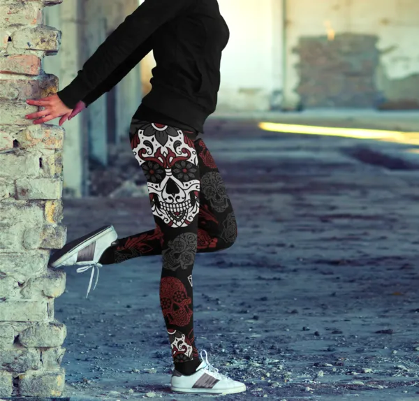 Sugar Skull Black and Red Leggings Yoga Pants
