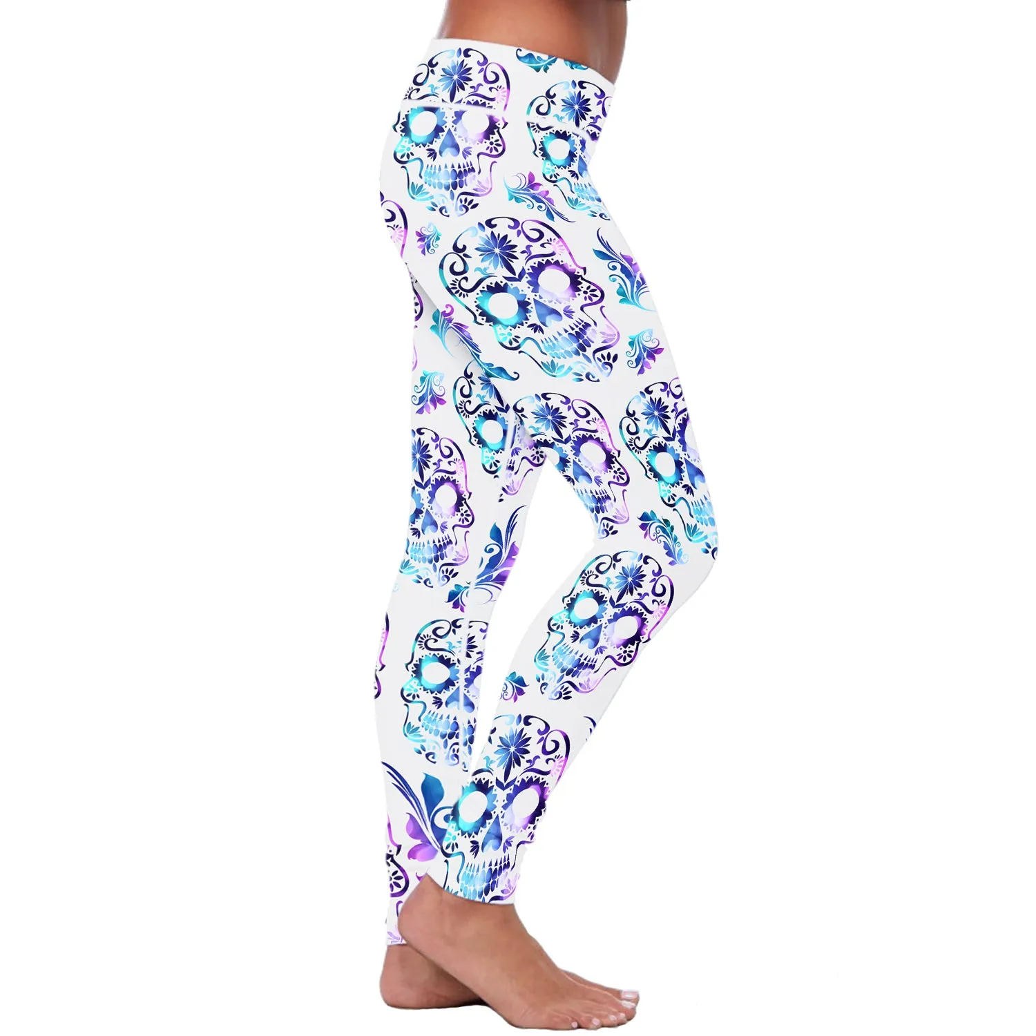 Sugar Skull Leggings White and Purple