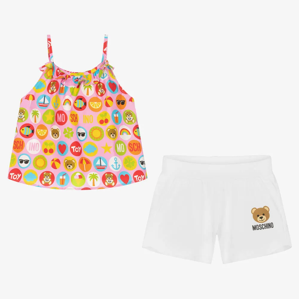 Teen Girls Pink & White Logo Shorts Set