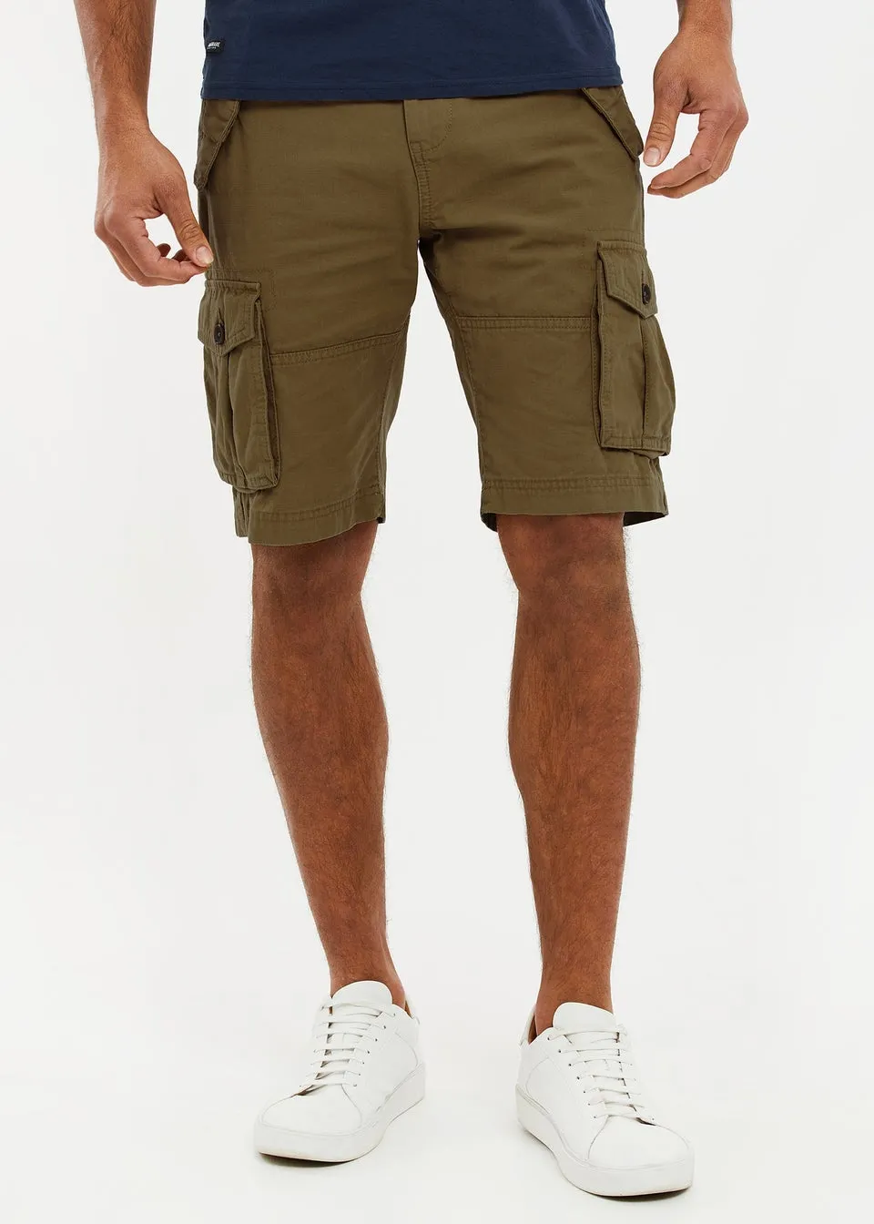Threadbare Khaki Lugo Regular Fit Cotton Twill Cargo Shorts