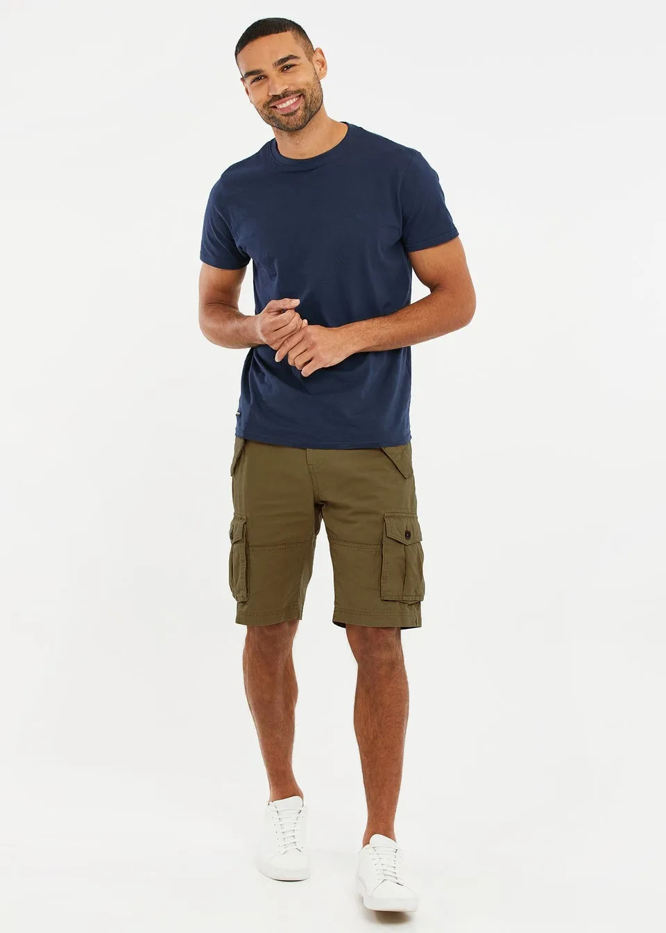 Threadbare Khaki Lugo Regular Fit Cotton Twill Cargo Shorts