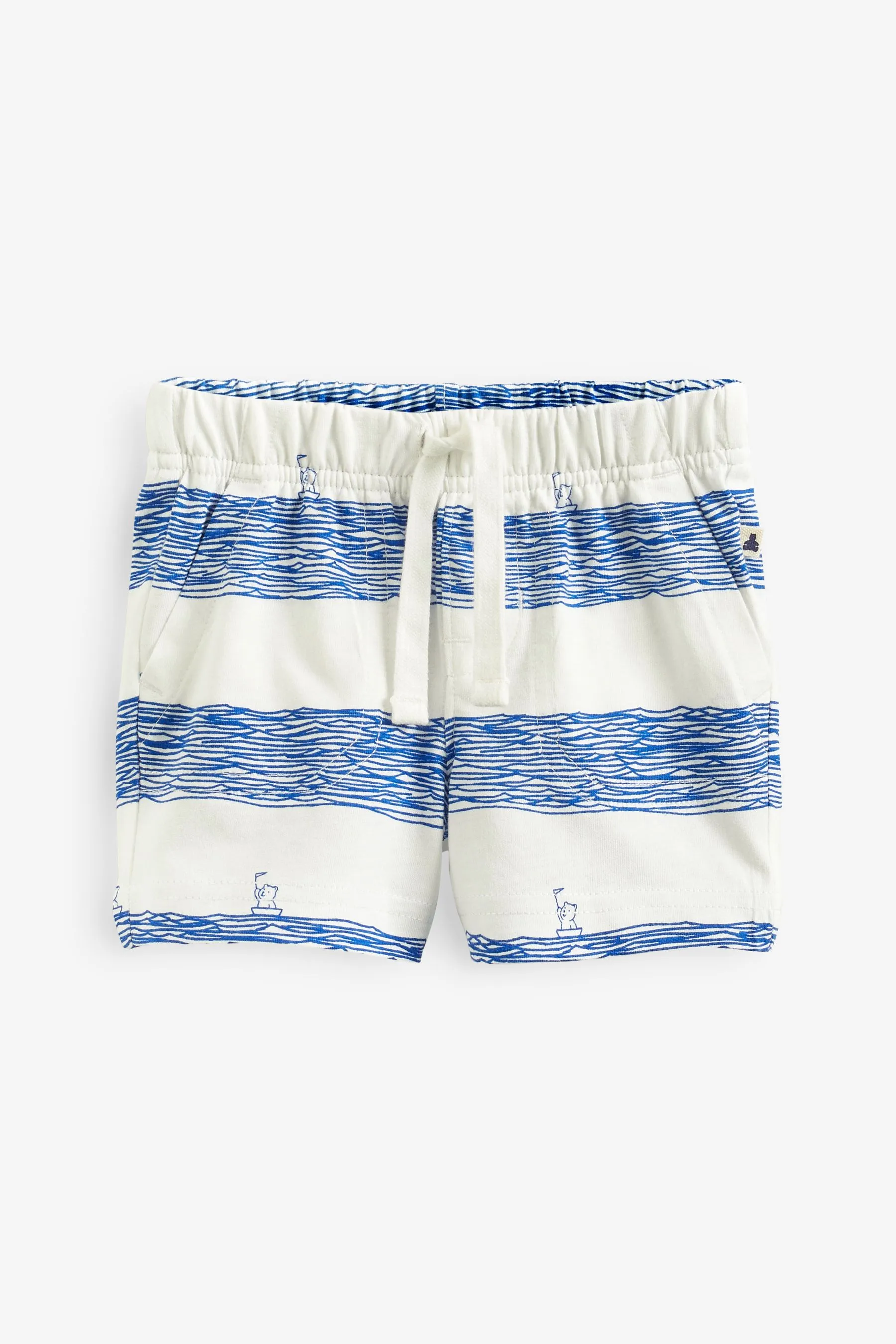 White and Blue Stripe Printed Pull On Shorts - Baby