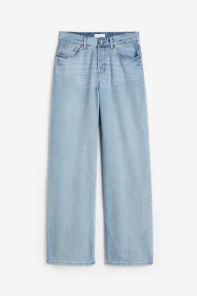 Wide Low Jeans - Low waist - Long - Light denim blue - Ladies | H&M GB
