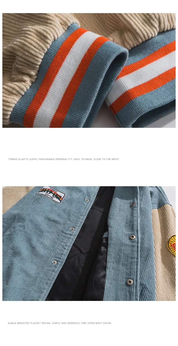Xituodai Autumn Winter 2021 Men's Baseball Jackets Embroidered American Letters Thick Corduroy Coat Male Harajuku Retro Uniform